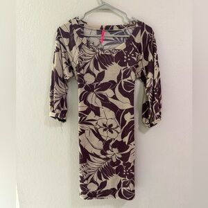 Magenta Brown Floral Knit Tie-Back Dress Size M Made in USA